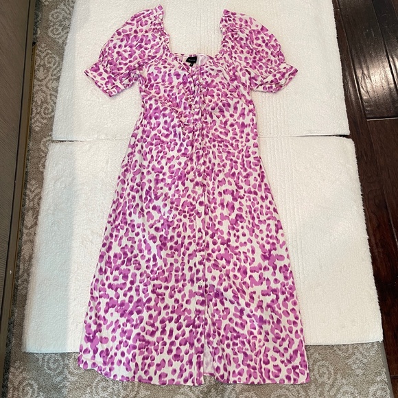 Who What Wear Midi Dress Women's M Linen Rayon Puff Sleeve Button Front - Picture 6 of 14